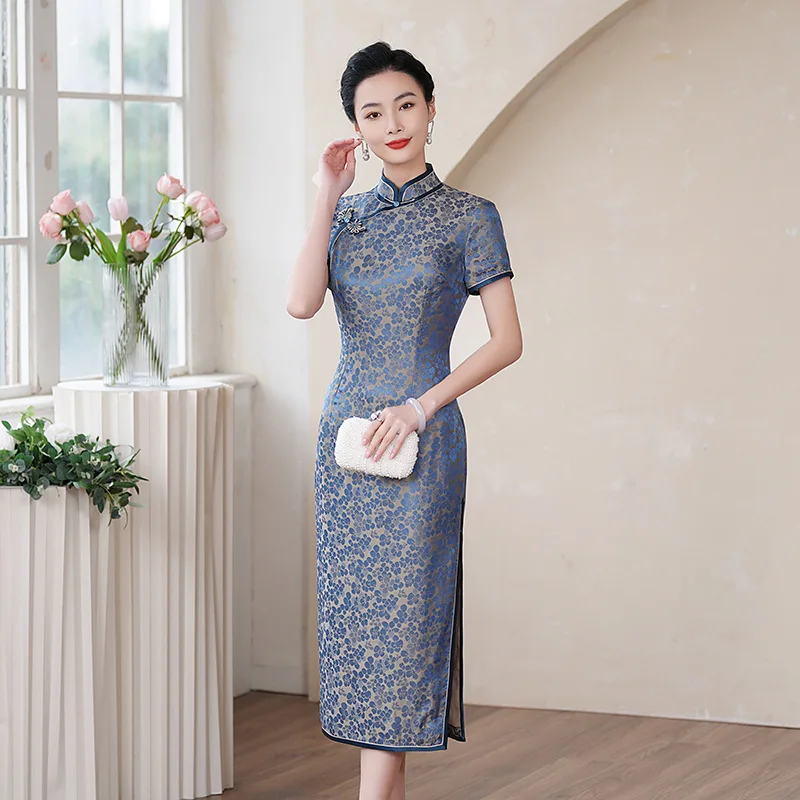 High-End High Quality Real Silk Cheongsam Qipao for Women Spring and Summer Retro Improve Chinese Style Dress Double Layer