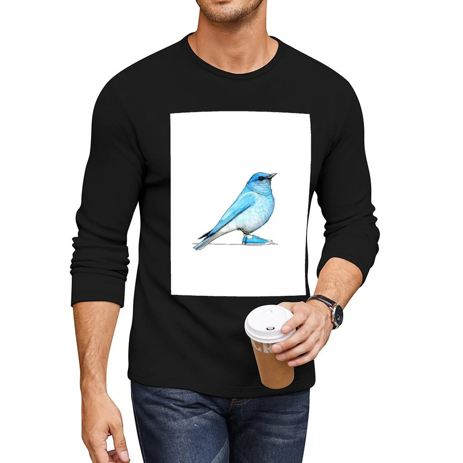 Bluebird in Pearls and Chucks Long T-Shirt cute tops custom t shirt mens plain t shirts