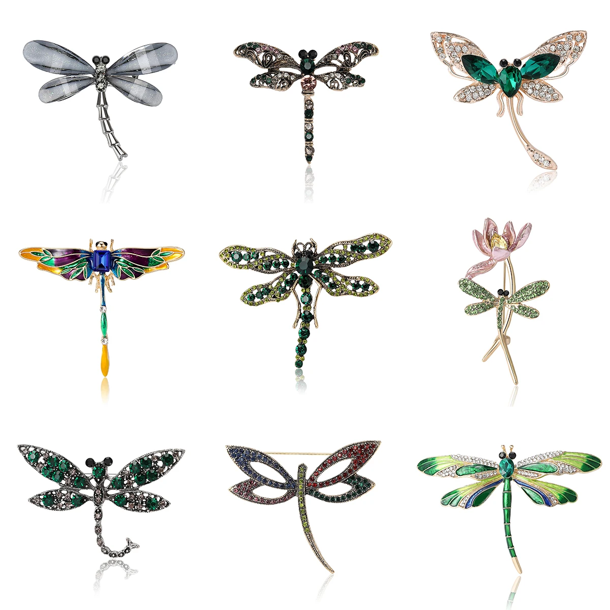 Vintage Rhinestone Dragonfly Brooches for Women Unisex Insect Pins Multi-color Available Casual Party Accessories Gifts