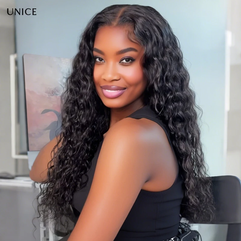 UNICE شعر مستعار بدون صمغ قبل قطعه موجة المياه 7x5 الدانتيل الرباط شعر الإنسان الرطب والمموج قبل كل شيء شعر مستعار