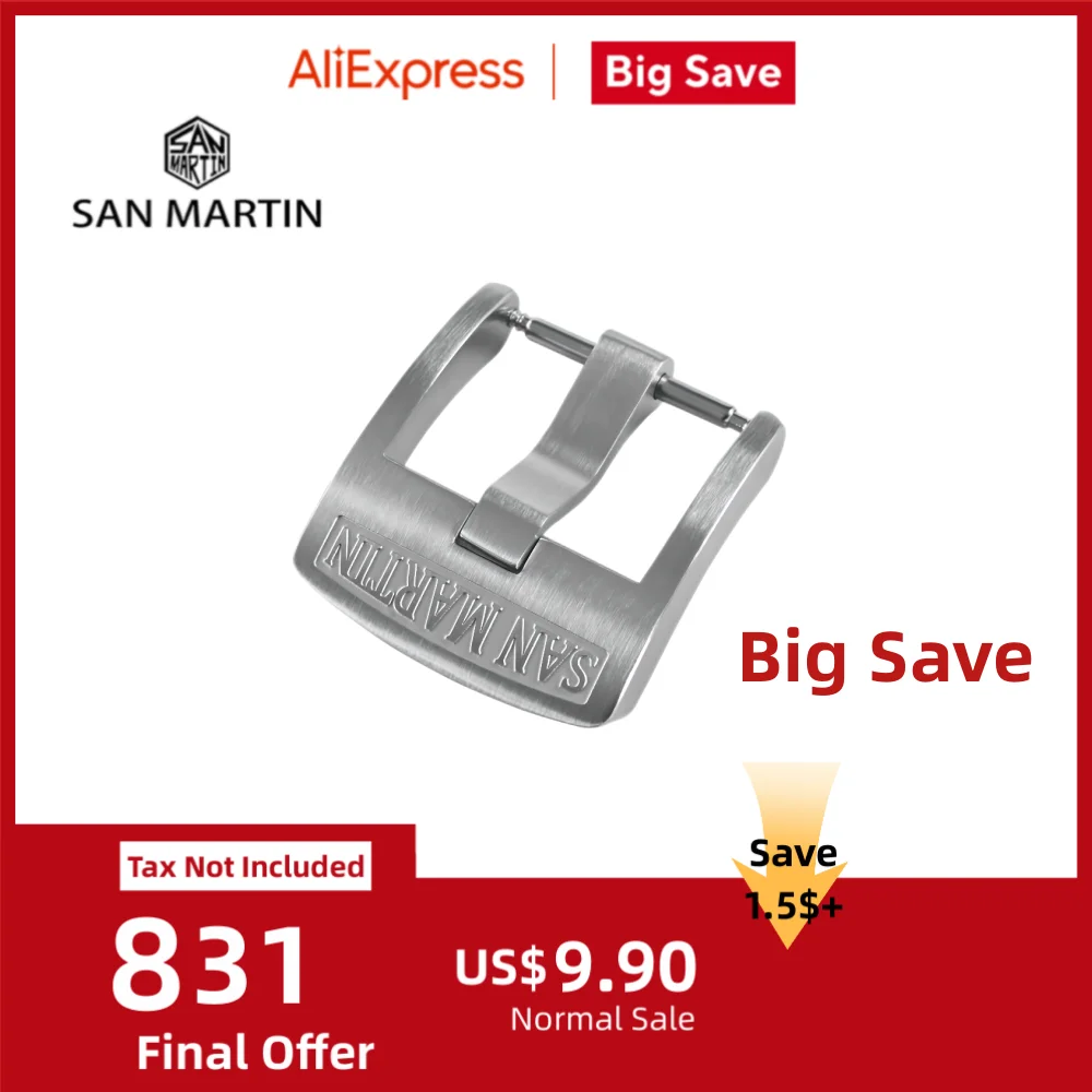 San Martin นาฬิกา20Mm Brushed โลโก้หัวเข็มขัด316L สแตนเลสสำหรับนาฬิกาสายคล้องอุปกรณ์ทดแทนคุณภาพสูง