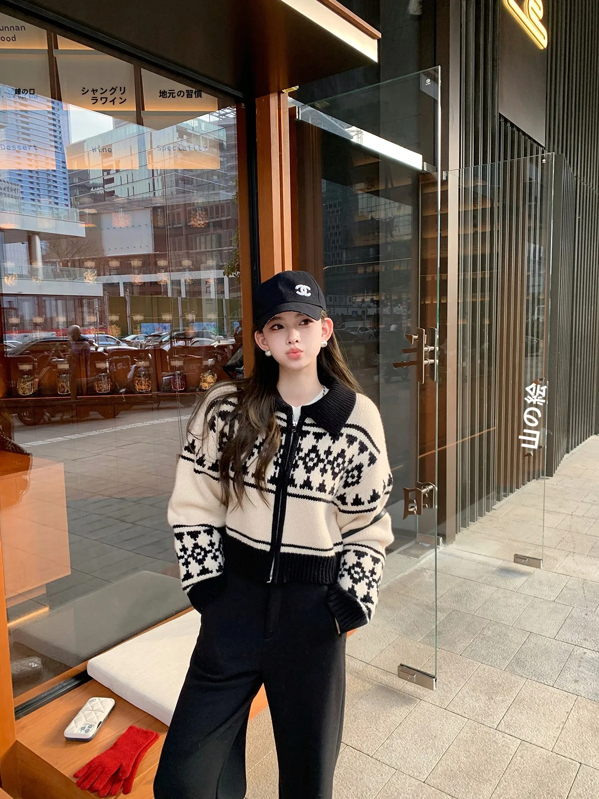 Lilylikes Nordic Sweet Sister Heavyweight 100% Wool 700g High Gauge Fair Isle Knitted Sweater Long Sleeve Hooded Cardigan