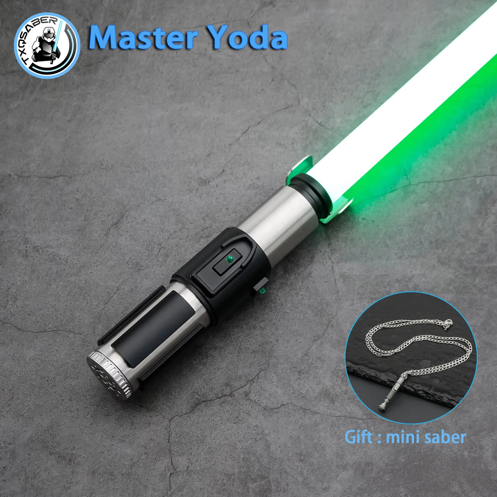 

Yoda Mace TXQSTUDIO Световой меч RGB Тяжелый дуэльный неопиксельный лазерный меч премиум-класса Гладкие качели Металлическая рукоять Bluetooth Изменение цвета