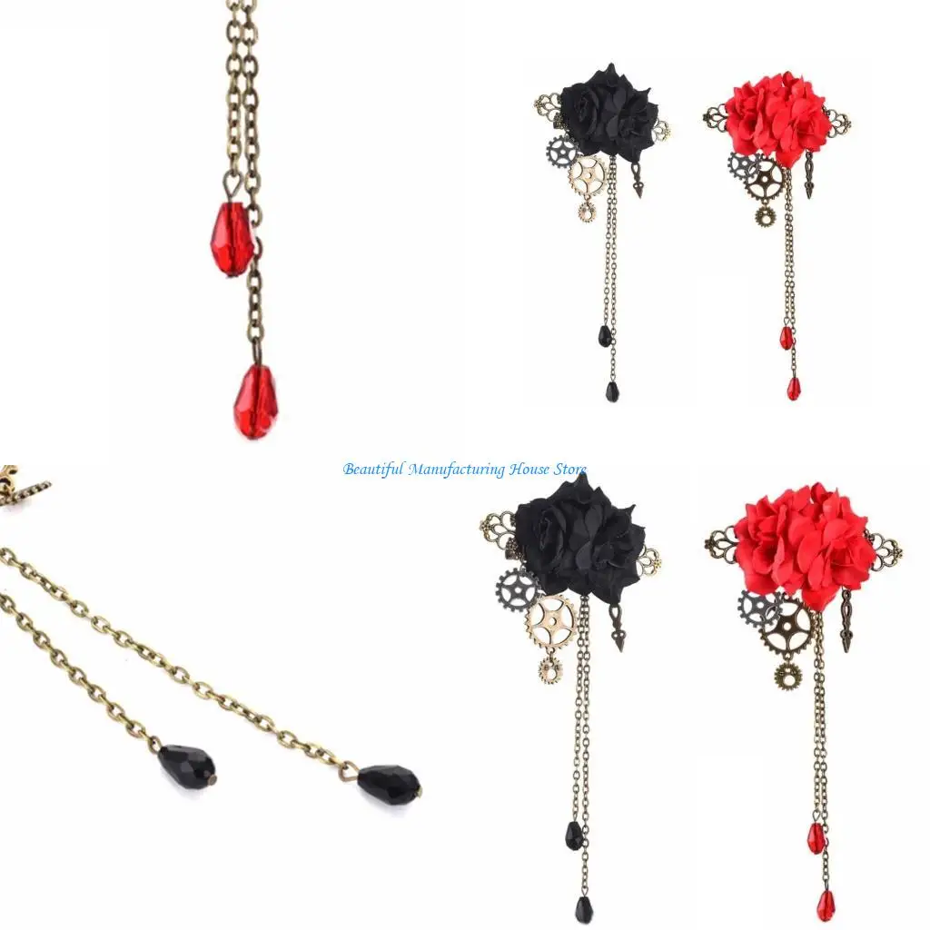 

E56A Steampunk Brooch Pin Goth Flower Hair Clip For Women Steampunk Hair Clip Goth Barrettes Goth Brooch Pin Bridal Headdress