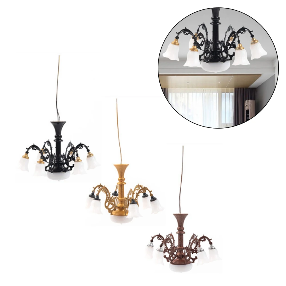 1:87 Scale Model Chandelier Mini Furniture Toy Playing House Miniature Dollhouse Ceiling Led Lamp Model Doll Accessories