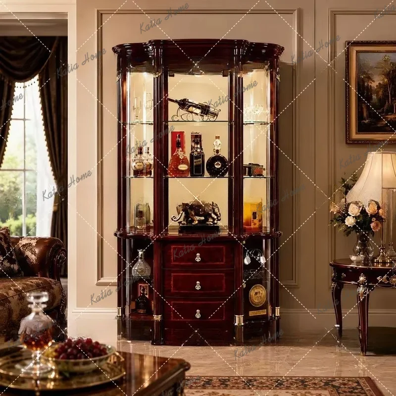 FG  French antique glass wine cabinet, villa living room display cabinet against the wall, home decoration storage cabinet