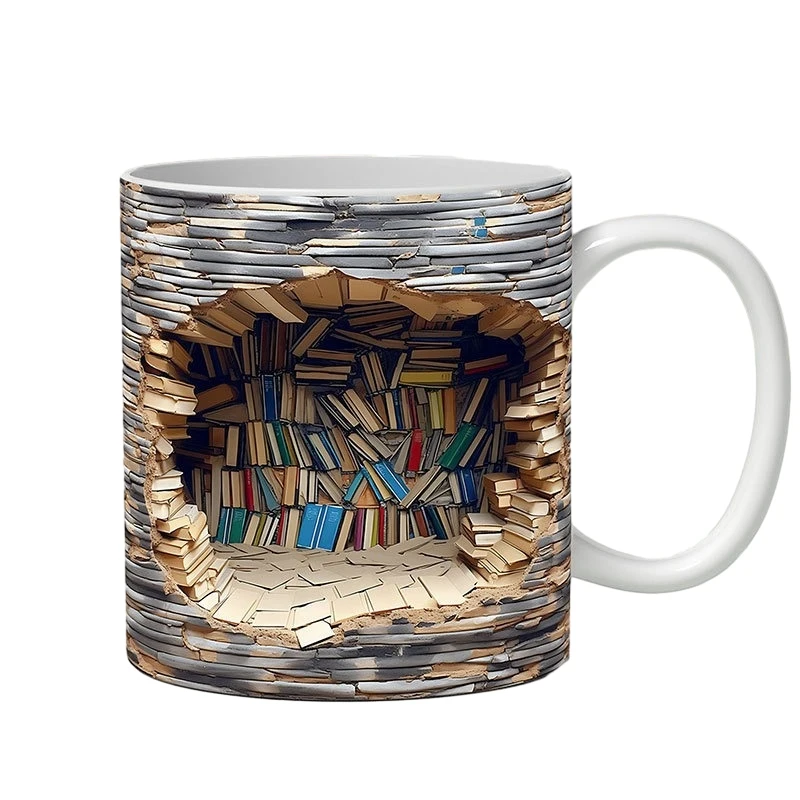 

350ml 3D Effect Bookshelf Mug Creative Space Design Ceramic Mug Library Mug Book Lovers Coffee Cup Christmas Gifts For Readers