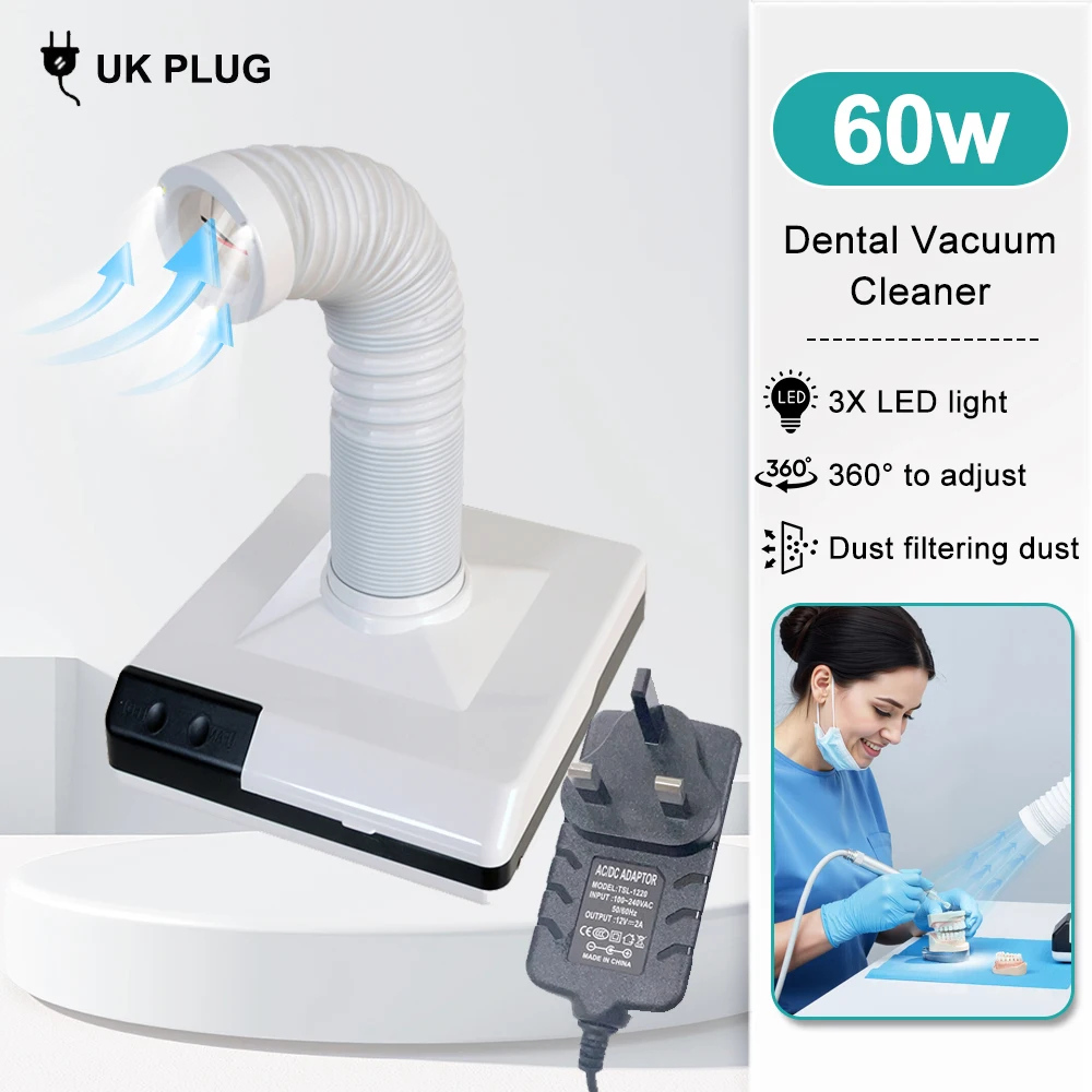60W Dental lab Vacuum Cleaner Dust Collector Extractor aspirator Retractable LED Suction Machine for Table Polishing Equipment image 3