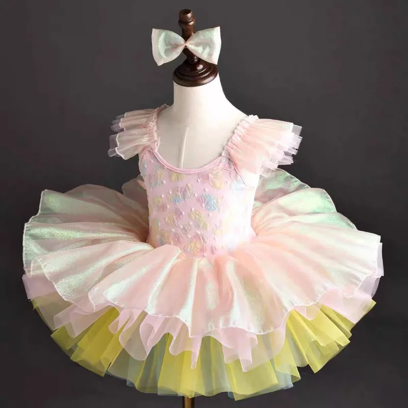 Gepofte gaasrok Kinderballetvoorstellingkostuum Schattig meisje prinsesrok Prestatiekostuum