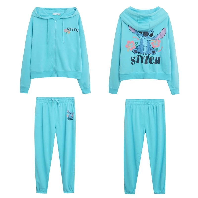 

Anniversary Cartoon Fleece Zipper Hoodie Jacket Women's Set Youthful with Pocket Sweatpants Loose Fit Long Sleeve Polyester C...