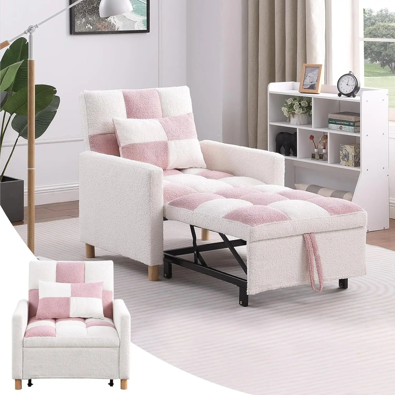 

Sleeper Chair Bed - Convertible Single Sofa Chair Bed With Pillow,Pull Out Sleeper Bed With Adjustable