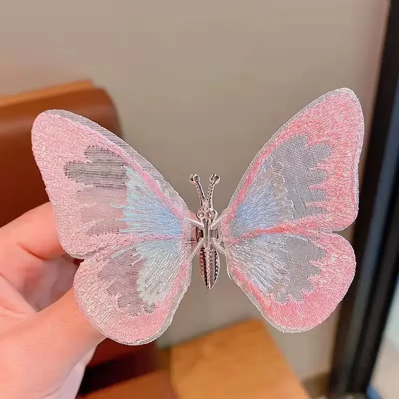 Pinza de pelo de mariposa bordada para niña, Clip de boca de pato lateral de baile, tocado Retro Hanfu, accesorios de joyería, nuevo