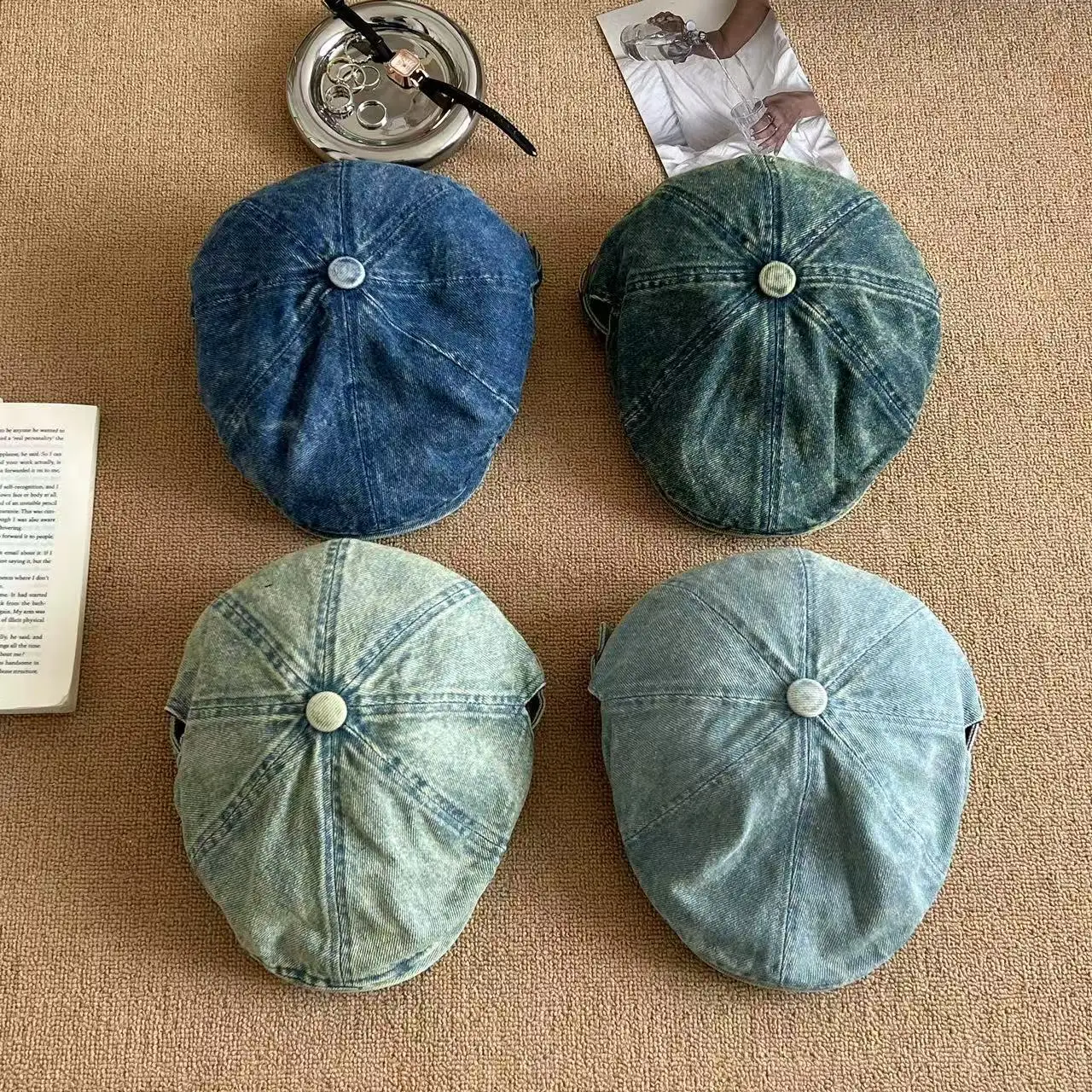 New Washed Vintage Denim Forward Cap, Women Spring Summer Face Slim High-end Beret Duckbill Hat