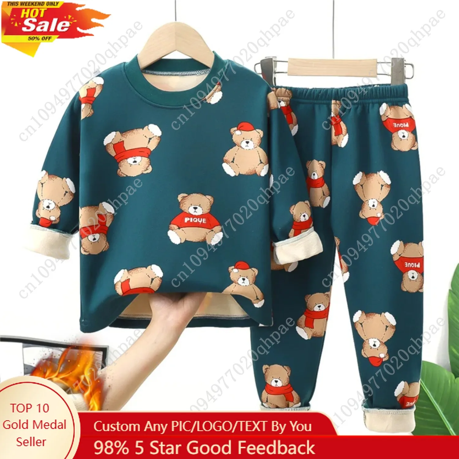 

Kids Warm Pajama Sets Autumn Winter Plus Velvets Clothing Suits Boys Girls Fashion Print Pullover+Pants 2Pcs Outfits 1-14 Years
