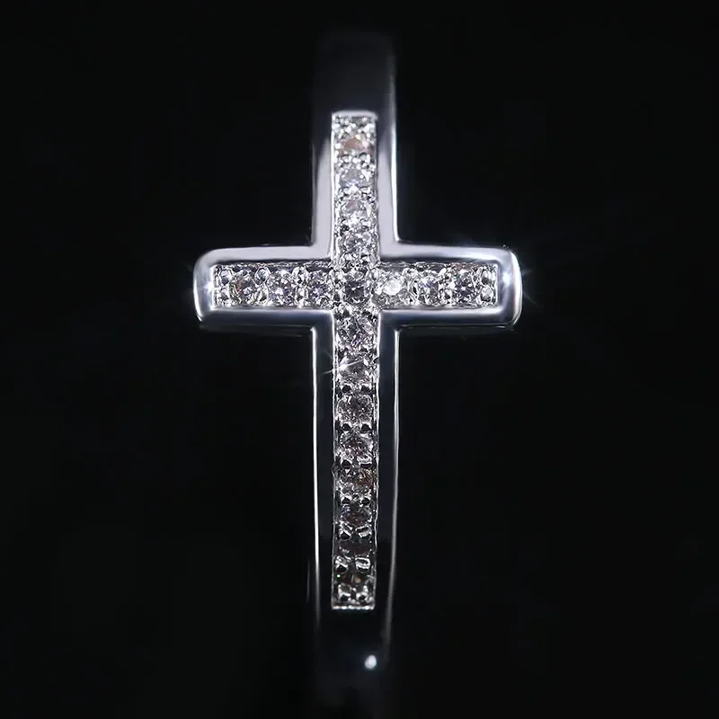 New Simple Cross Women Finger Ring Inlaid Shine CZ Stone Daily Wear Fashion Rings Anniversary Girl Gift Versatile Jewelry Hot