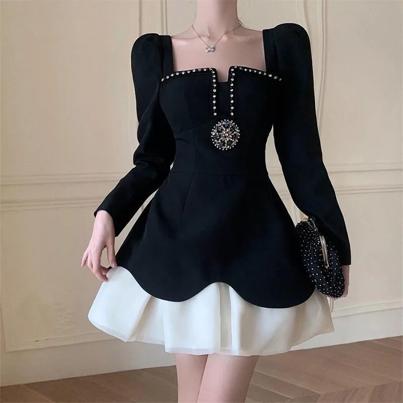 French Vintage Light Luxury Hepburn-style Mini Lolita Dress Women High-end Sense Autumn New Sweet Spicy Black Dresses Female