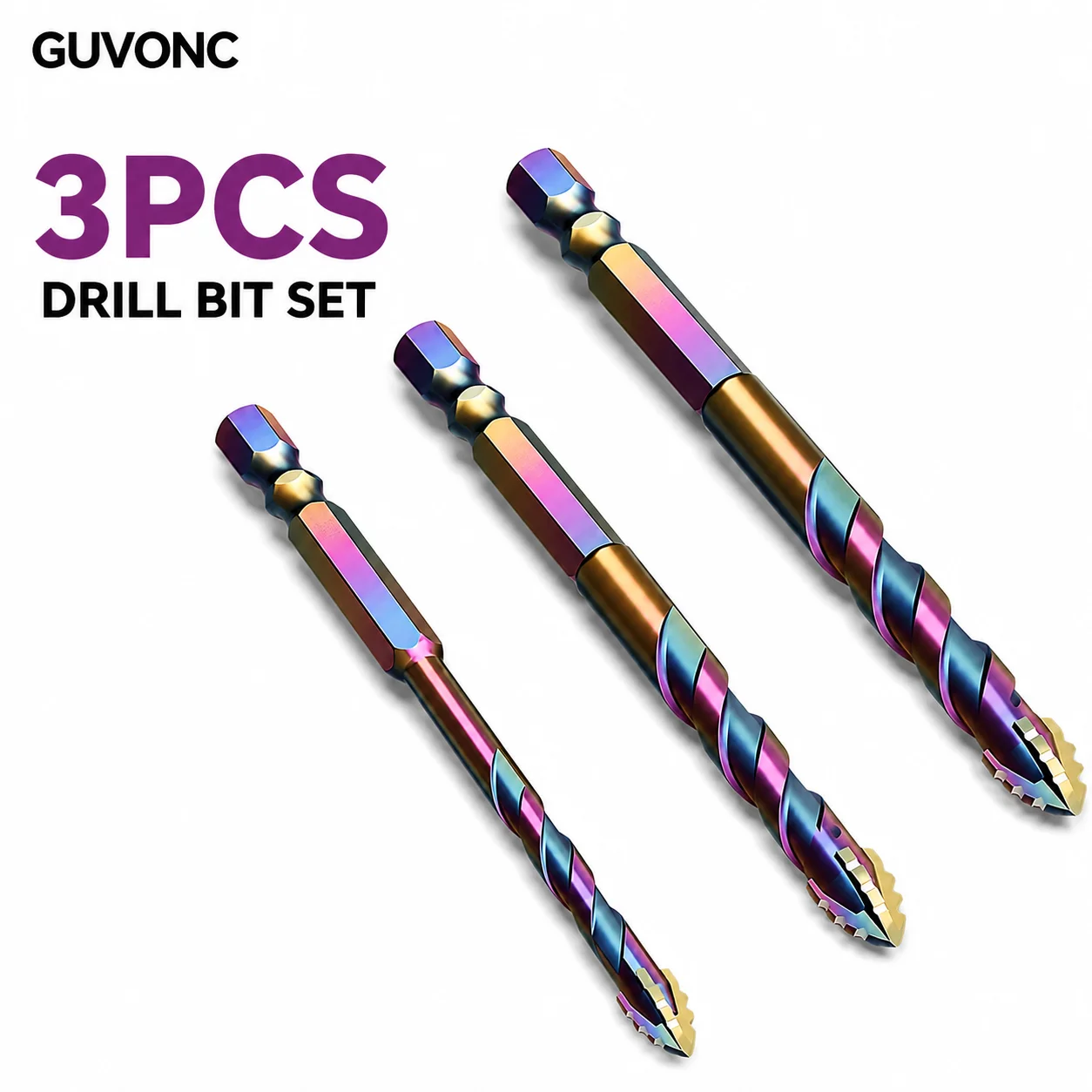 3PCS Color‑Coated Tile Drill Bits Set 5/6/8mm,Carbide Tip Hex Shank Bits for Tile,Brick,Glass & Marble Drilling