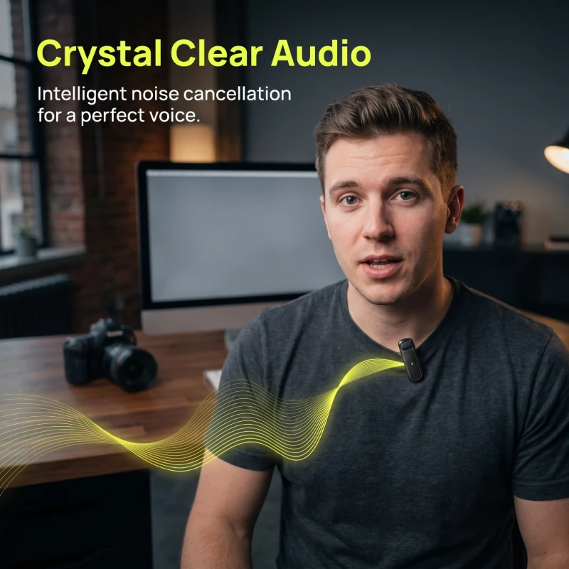 Wireless Lavalier Microphone With Battery Level Indicator, Noise‑Canceling Lapel Mic For Video Recording, Vlogging And Interviews, Compatible With Various Smartphones And Tablets