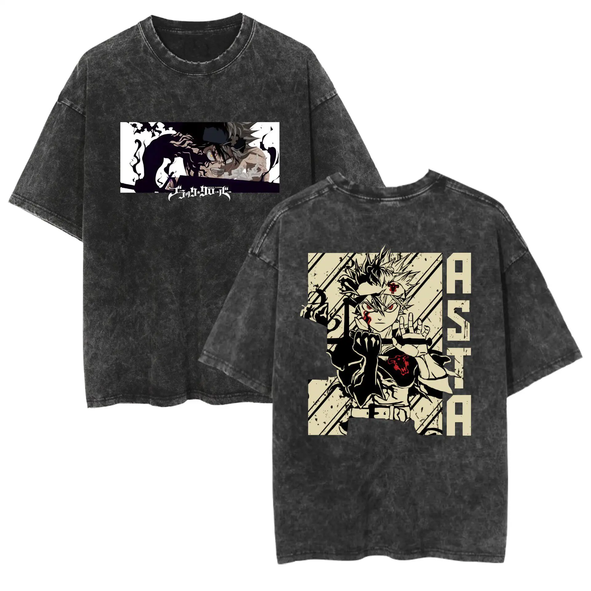 

Новая футболка Daily Wear Asta Acid Wash 2026, винтажный оверсайз-топ Black Clover, комфортная уличная одежда из плотного хлопка в стиле аниме