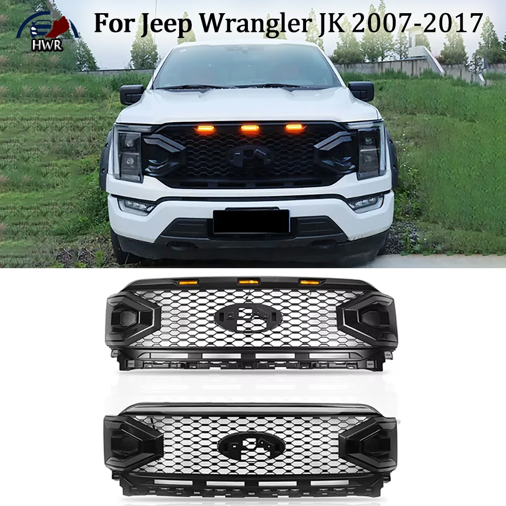 

Front Bumper Grille With LED Light Car Guard Grid For Ford F150 2021 2022 2023 Black Widow Style Replace Original Front Grille