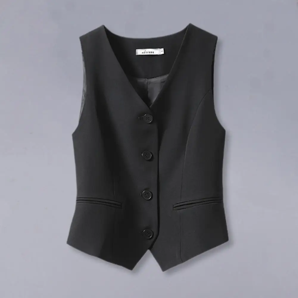 Women Casual Waistcoat Fashion Front Button Waistcoat Vintage V Neck Sleeveless Formal Blazer Vest Commute Office Lady Waistcoat