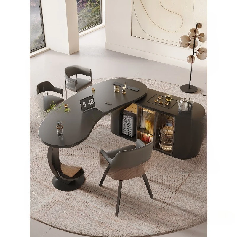 

High-end rock slab tea table and chair combination boss office integrated reception tea table light luxury modern
