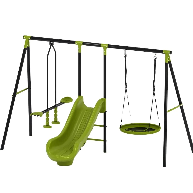 Kids Swing Toy Set with Basketball Hoop Metal Steel for Outdoor Play Garden Playhouse Home Origin Type