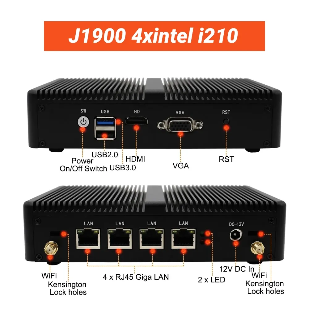 Celeron J1900 N5095 Mini PC senza ventola 4x2,5G Lan Home Office Firewall pc, server di rete/sicurezza e router VPN 8 GB RAM 128 GB SSD