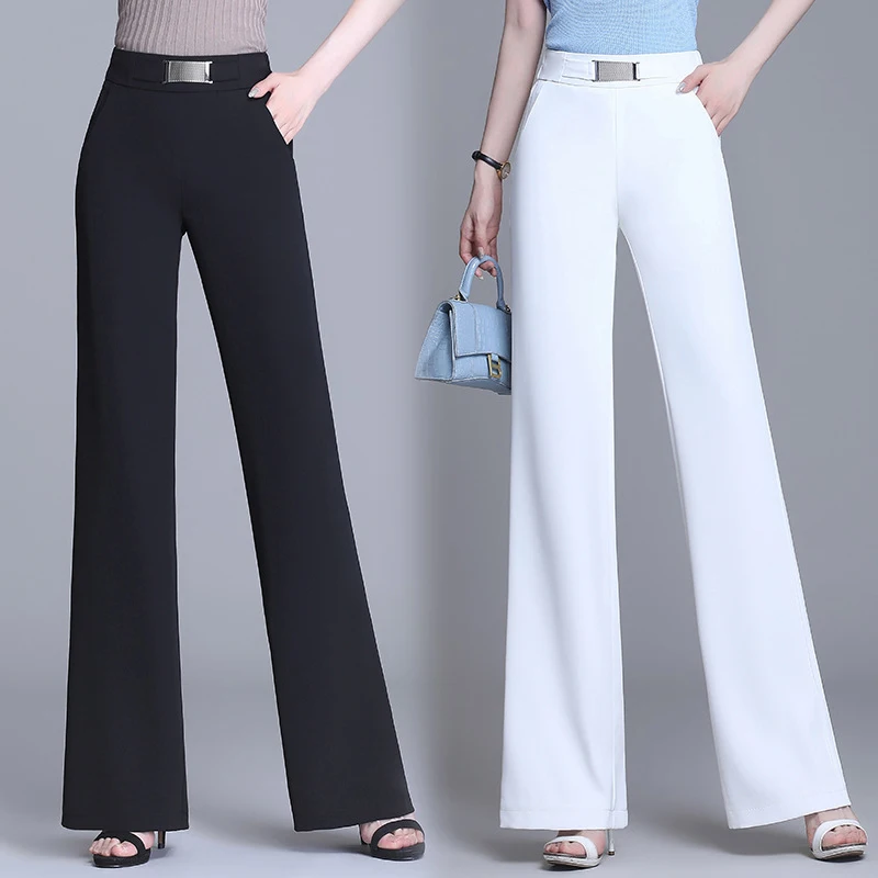 

Summer Thin Ice Silk Wide Leg Pants Women's Loose Fit High Waist Drapey Straight Casual Trousers Milk Silk Casual Trousers