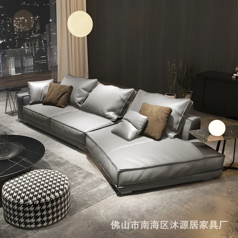 Minimalist Italian Special-shaped Corner Leather Sofa Simple First Layer Cowhide Down Living Room Large Apartment Princess Sofa