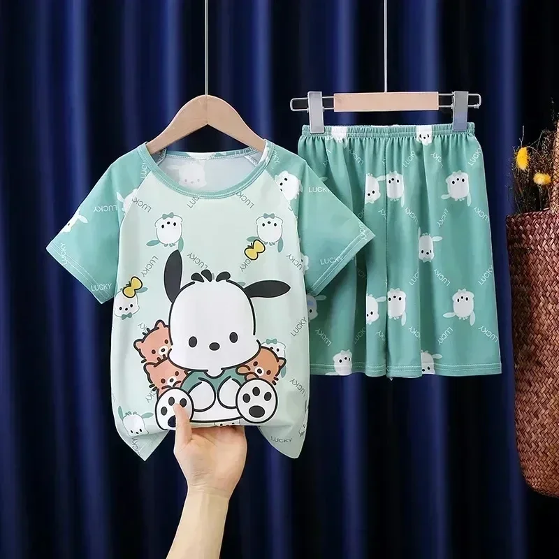 Детская Пижама Sanrio Kuromi Cinnamoroll Hello Kitty Kawaii аниме Моя Мелодия Девочка милая мультяшная Повседневная тонкая домашняя одежда