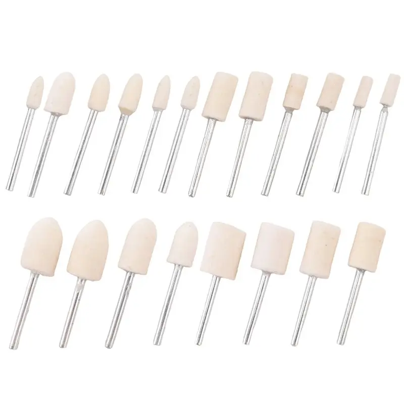 A20F-20Pcs Wool Felt Mounted Mandrel Polishing Buffing Wheels Grinding Bits Grinder Head Polish Watch Jewelry Rotary Tool Access