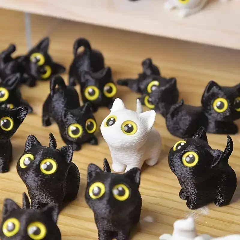 5-piece set of small statues - 3D printed cute kitten figurines with lifelike eyes, suitable for desktop decoration.