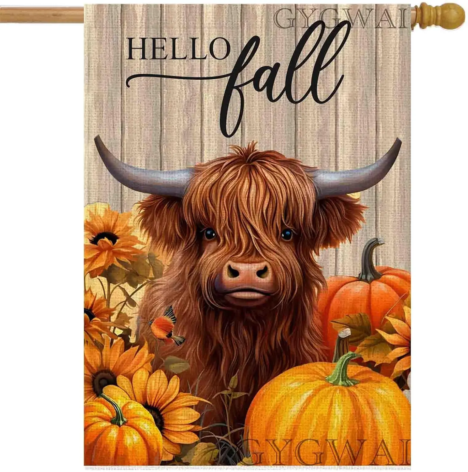 Bandera de Casa con Diseño de Vaca Highland de Otoño, 28x40, Doble Cara, Banderas de Jardín con Diseño de Calabaza para Exteriores, Otoño, Día de Acción de Gracias, Temporada Festiva
