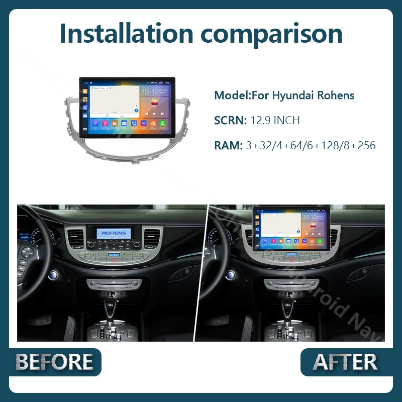 12.9 Inch For Hyundai Rohens 2008-2013 Multimedia Player 2000*1200 GPS Navigation Car Audio Radio AutoRadio Android 10 8G 256G