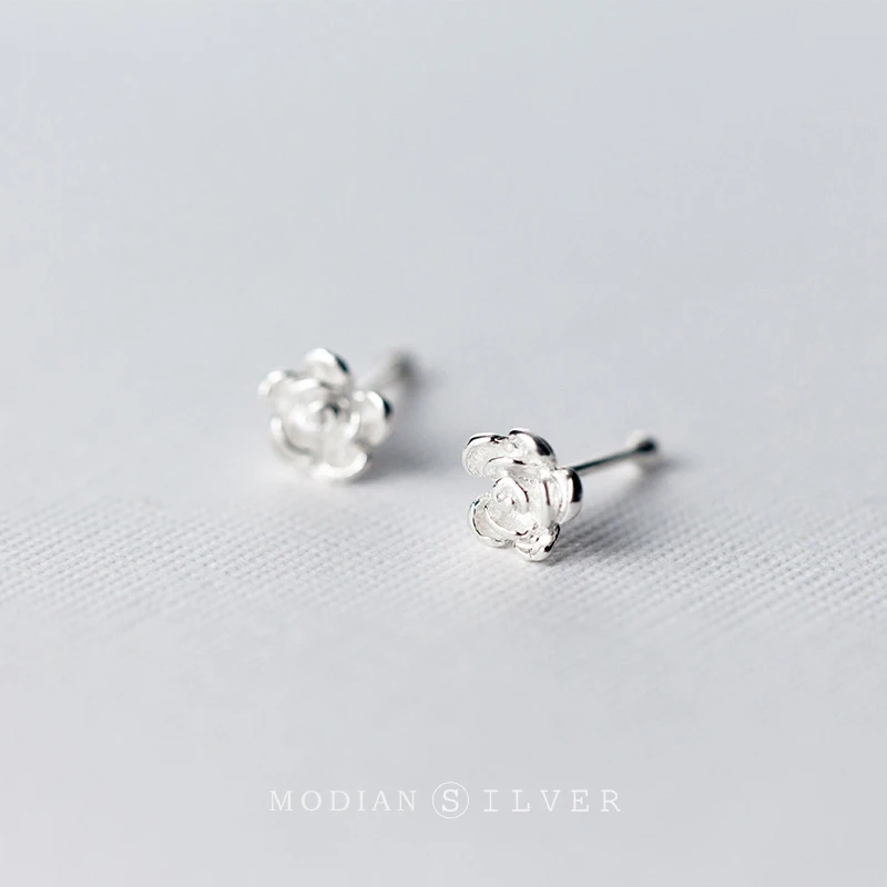 Modian Classic Rose Flower Tiny Plant Stud Earrings Romantic 925 Sterling Silver Jewelry For Women S925 Silver Fine Jewelry