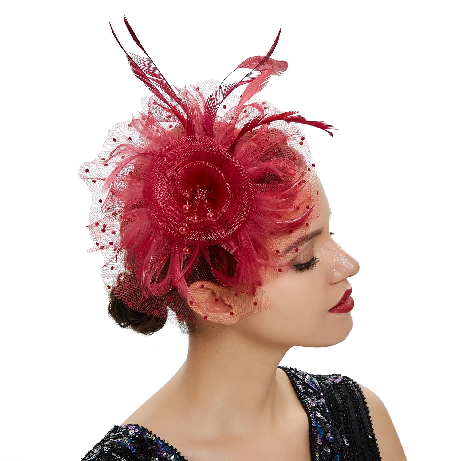 Vintage Women Feather Flower Fascinator Hat accessori per capelli da donna festa di nozze Floral Mesh Veil Headband Hairpin