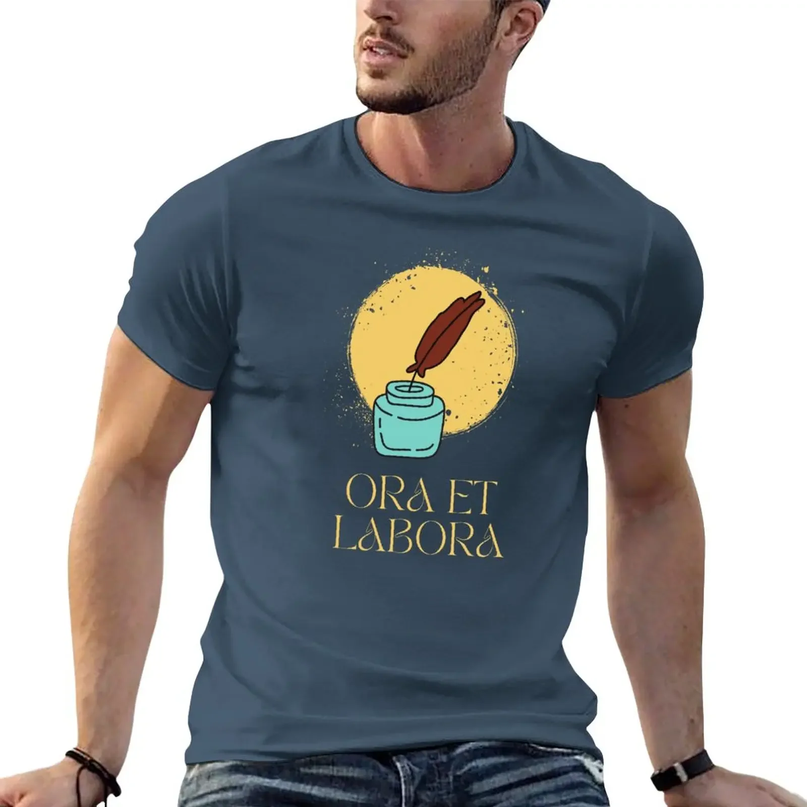 

Catholic Rule of St. Benedict Ora et Labora Latin for Pray and Work T-Shirt quick drying boys whites funny t shirts for men