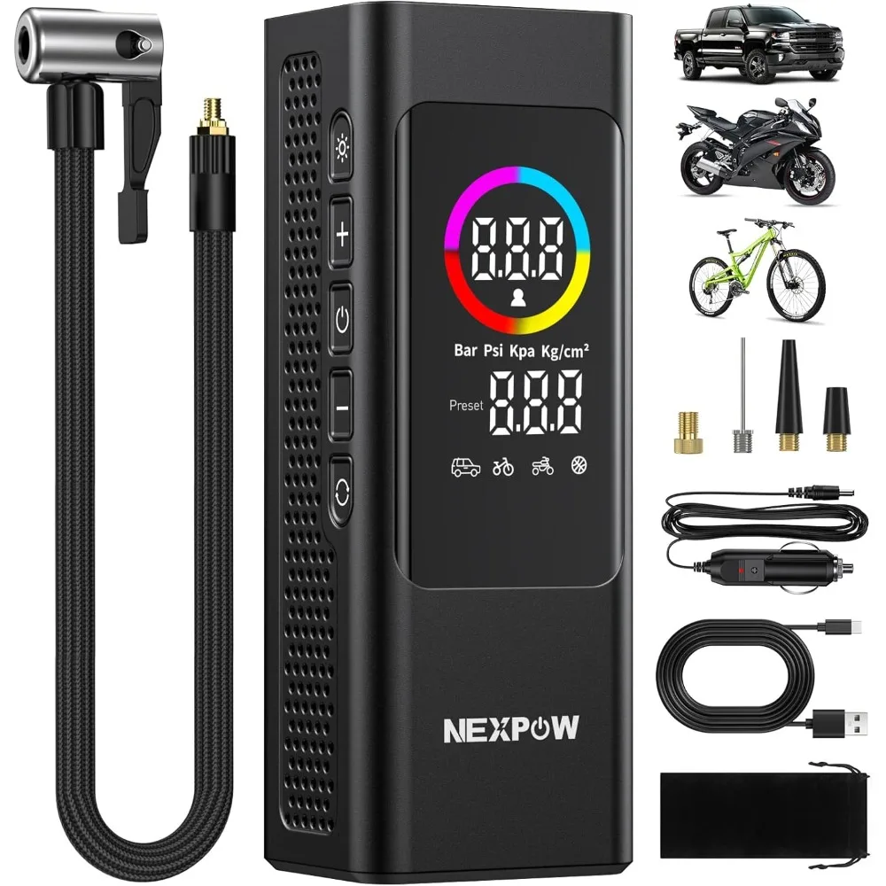

NEXPOW 150 PSI Tire Inflator Portable Air Compressor, 12000mAh Battery Auto Shut-Off Air Pump for Car Tires, Fast Inflation Dual