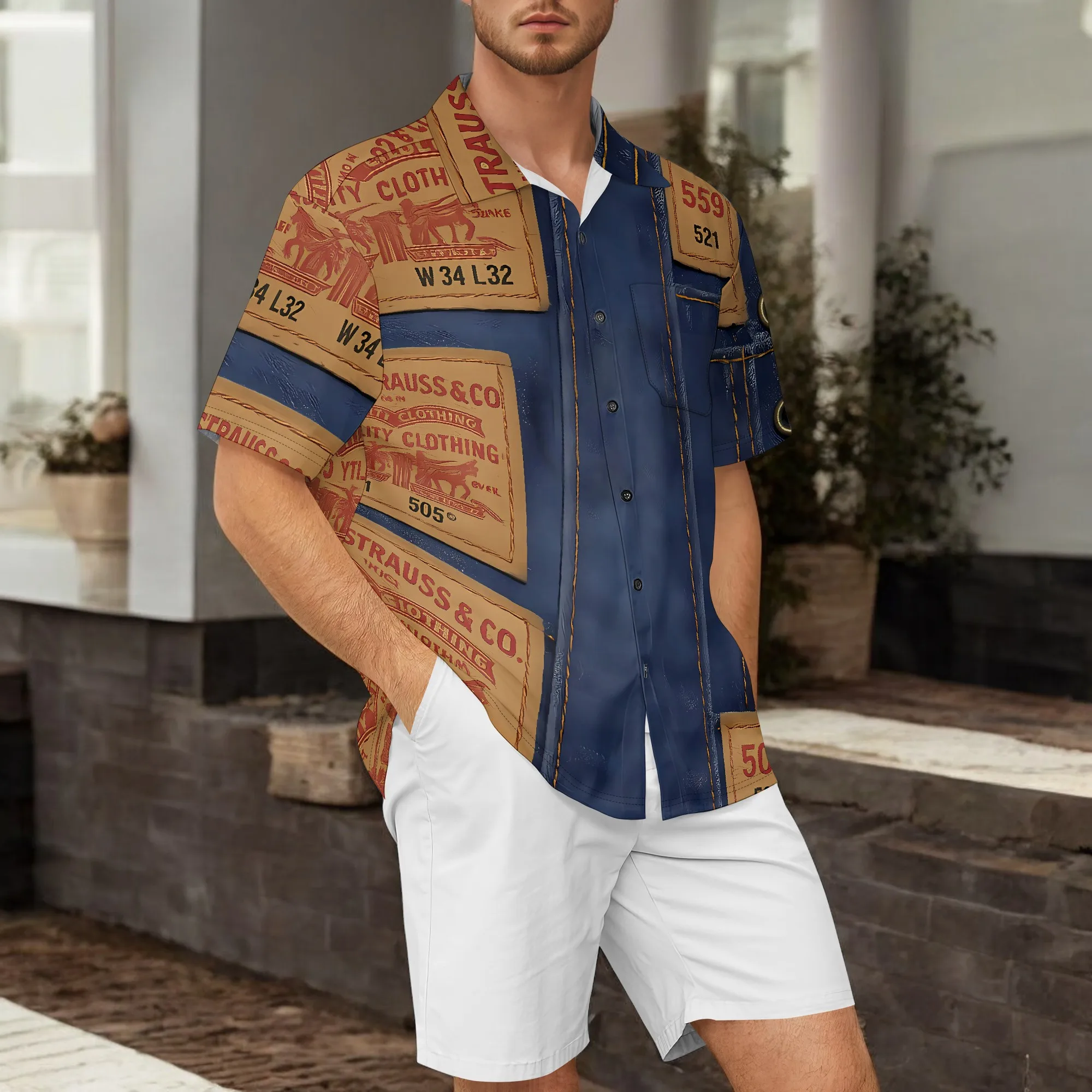 

YEAE Colorful Geometric Line Print Shirt for Men Summer Casual Short Sleeve Top