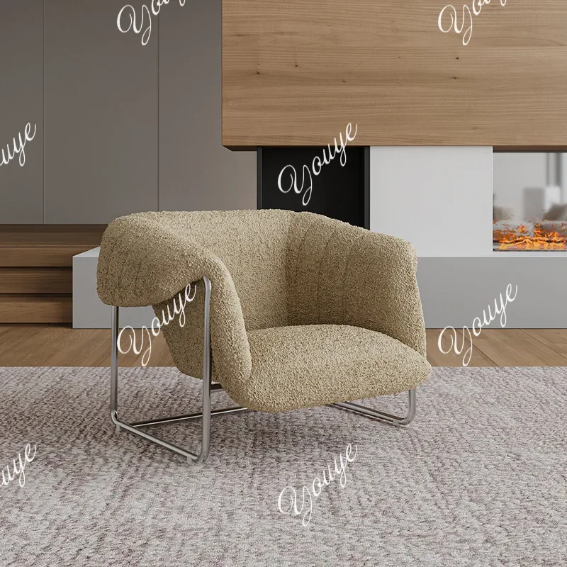 

XM Medieval Style Wind Single Chair Living Room Lazy Sofa Lamb Wool Designer Stainless Steel Leisure Chair