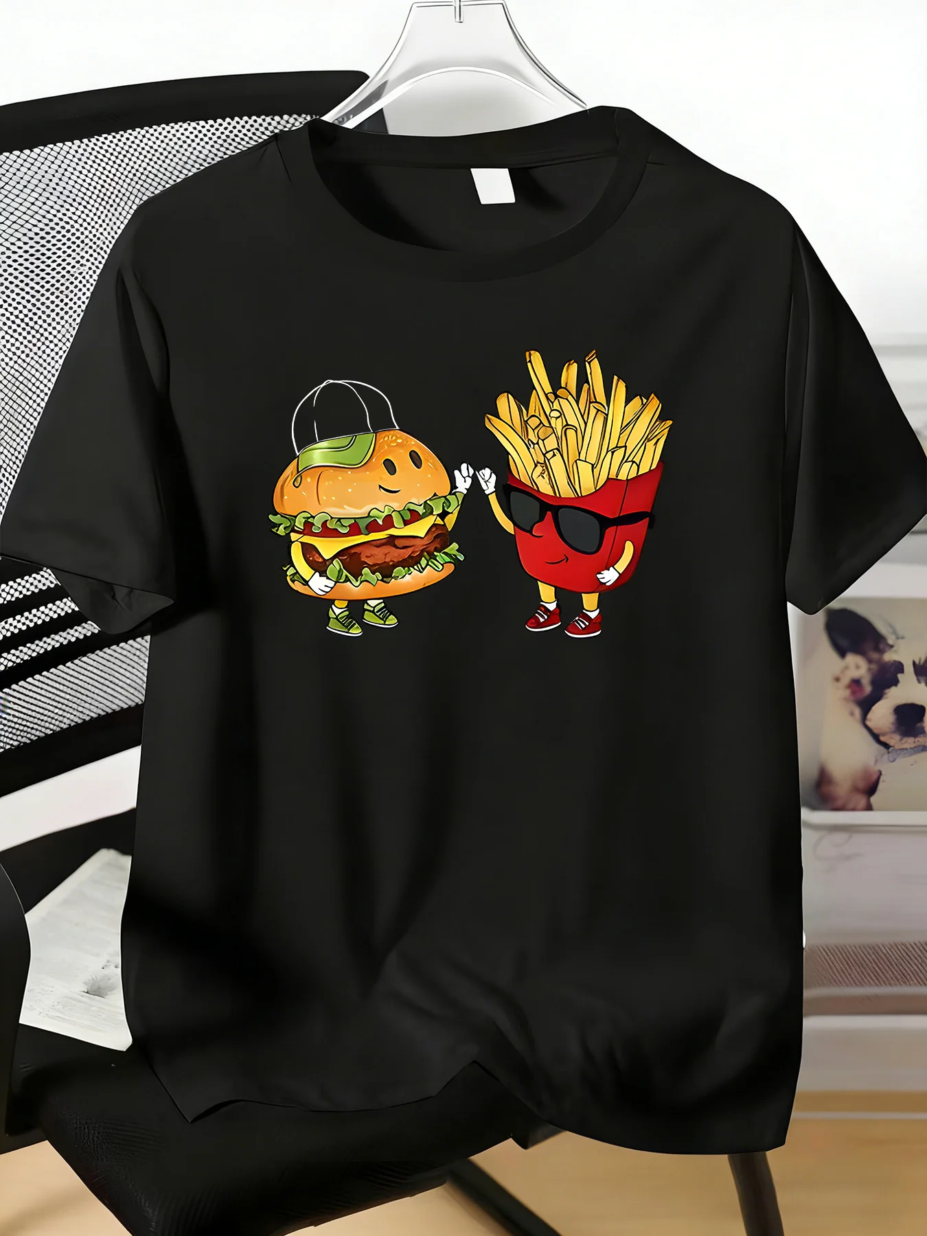 Fashion Mens Short Sleeve Crew Neck Tee Cute Fast Food Character High Five Print Soft Cotton Food Enthusiast Urban Casual Shirts