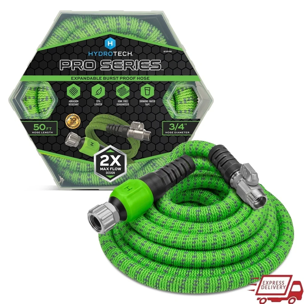 

50ft Expandable Garden Hose 3/4in Inner Core Lightweight Tangle Free Heavy Duty Max Flow Technology Durable Kink Free Design