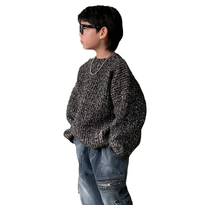 

2026 New Boys Warm Sweater Winter Korean Fashion Soft Comfortable Pullover Tops For Little & Big Kids Teen Boys