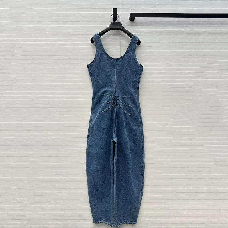 Women's Washed Denim Jumpsuit, Sleeveless Tank Jumpsuit, High-Quality Flared Pants, 2026 Spring New Arrival, Y2K Style