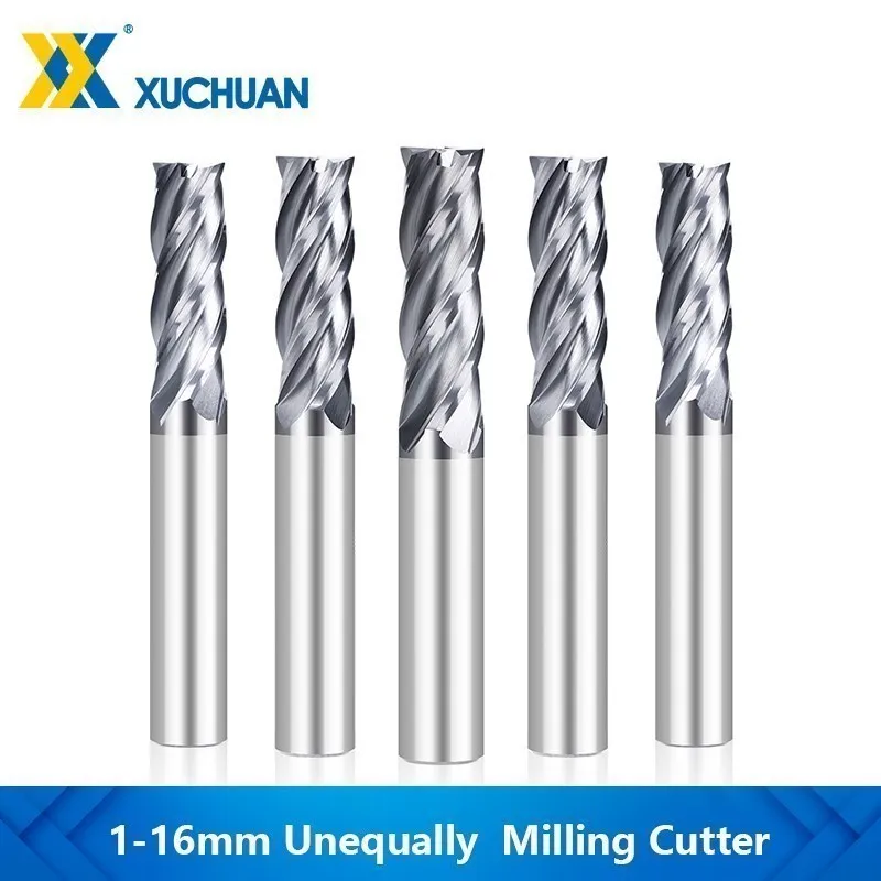 HRC55 4 Flute Milling Cutter 4-16mm Carbide End Mill with Unequally Spaced Teeth TiAIN Coated CNC Machining Milling Tools