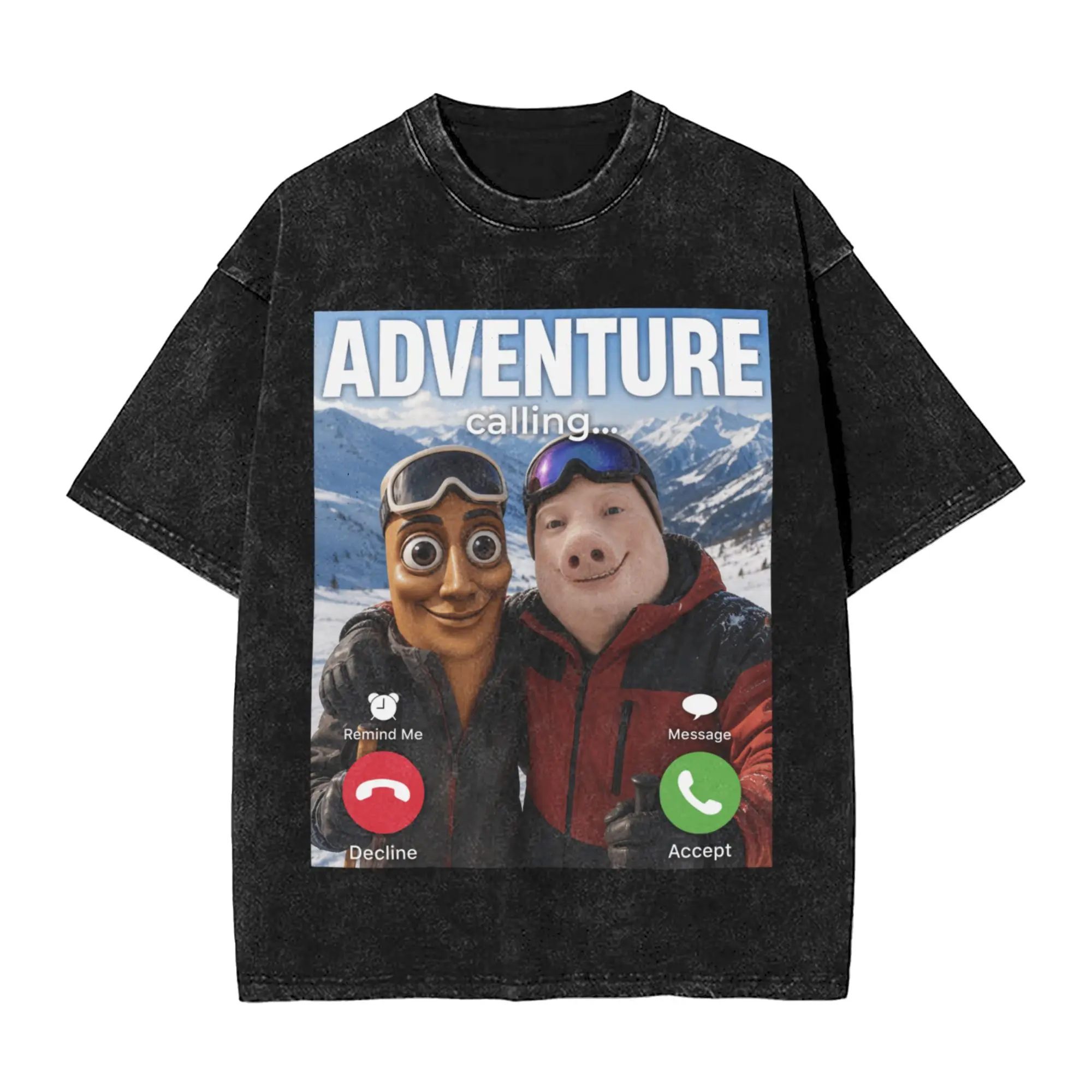 Winter Downhill Ski Trip John Pork Tung Sahur Calling Meme Washed T Shirt Man  Casual T Shirts Summer O-Neck Hipster Tee Shirt