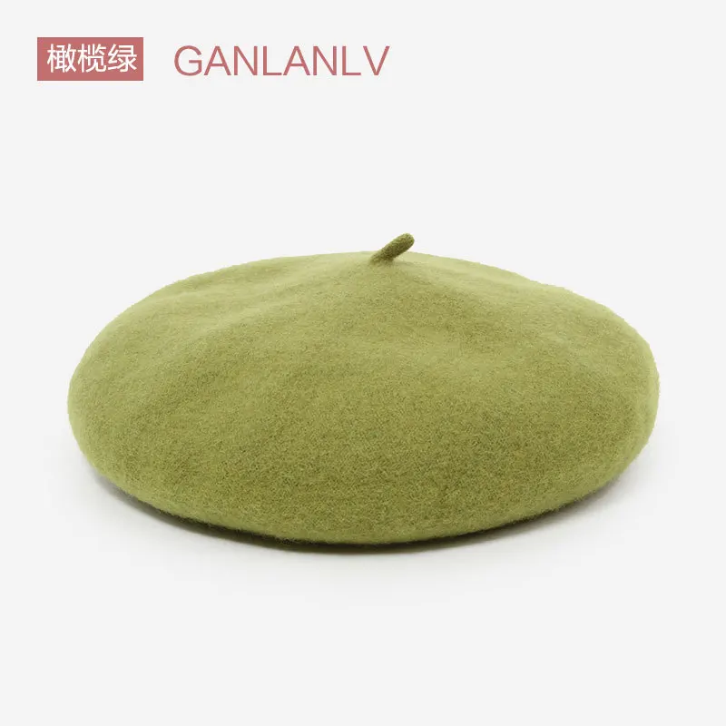 Green color Wool Beret Japanese hat Retro Painter Hat Bud Hat Autum Winter Vintage Caps Keep Warm Cute Casual Hat Women Beret