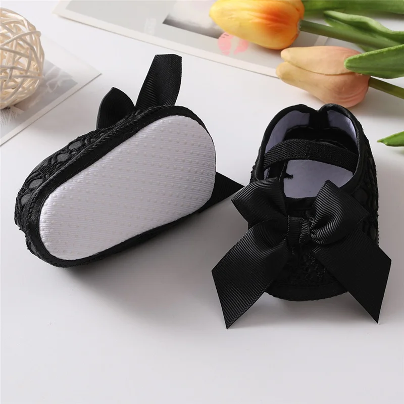 Cute Bowknot Baby Shoes for Spring Autumn First Walker Breathabled Anti-skidding Sandals 0-1 Years Old Solid Lace With Hairband