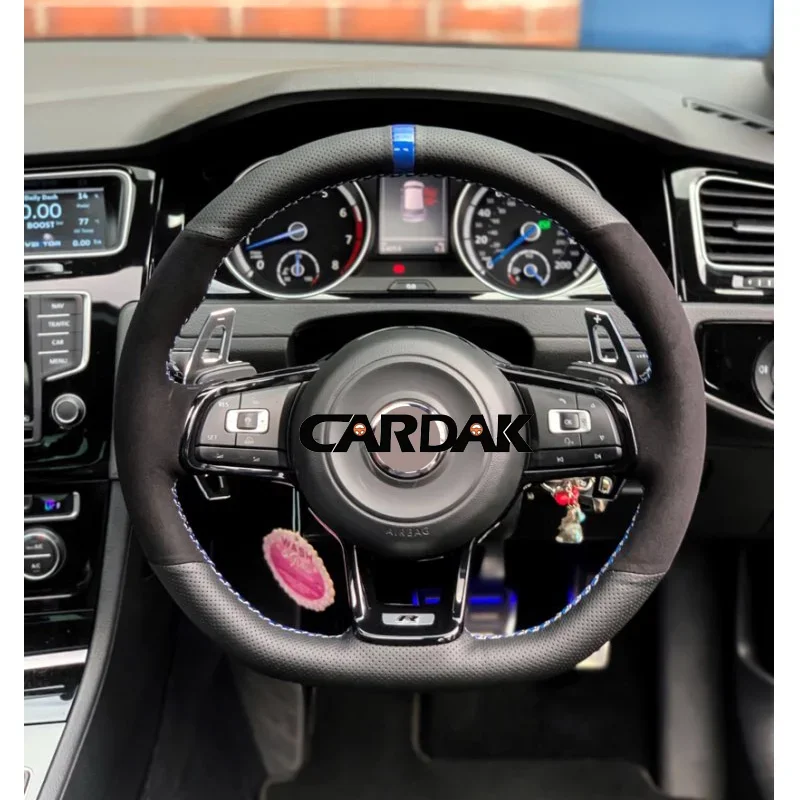 CARDAK Black Suede Leather Car Steering Wheel Cover for Volkswagen Golf 7  MK7 GTI R VW Polo Scirocco 2015 2016